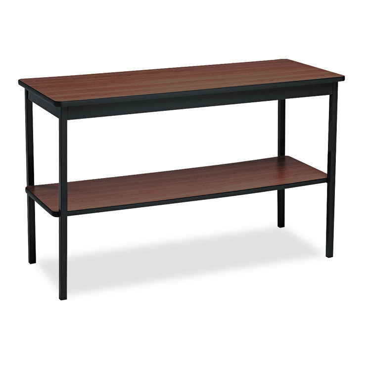 Barricks Utility Table with Bottom Shelf, Rectangular, 48w x 18d x 30h, Walnut/Black (BRKUTS1848WA) Each