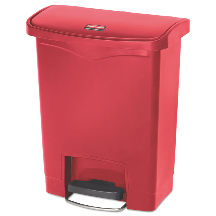 Rubbermaid® Commercial Streamline Resin Step-On Container, Front Step Style, 8 gal, Polyethylene, Red (RCP1883564) Each