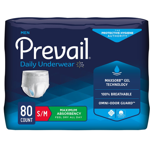 Prevail® Daily Underwear Male Adult Absorbent Underwear Pull On with Tear Away Seams Small / Medium Disposable Heavy Absorbency (889079_CS) 80/CS