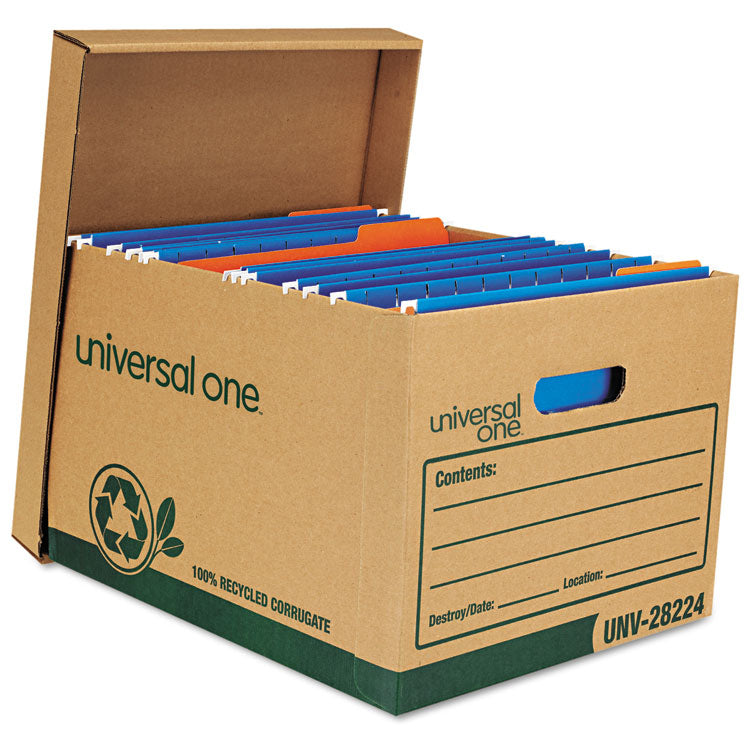 Universal® Recycled Heavy-Duty Record Storage Box, Letter/Legal Files, Kraft/Green, 12/Carton (UNV28224)