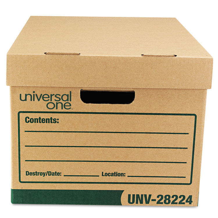 Universal® Recycled Heavy-Duty Record Storage Box, Letter/Legal Files, Kraft/Green, 12/Carton (UNV28224)