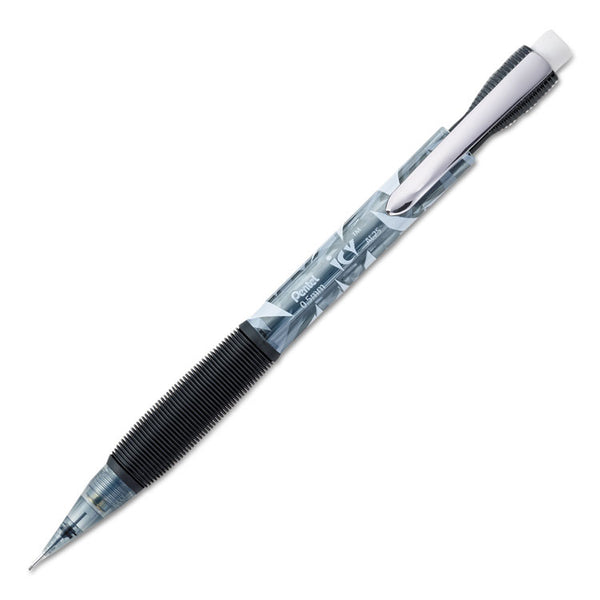 Pentel® Icy Mechanical Pencil, 0.5 mm, HB (#2), Black Lead, Translucent Ice/Black Barrel, Dozen (PENAL25TA)