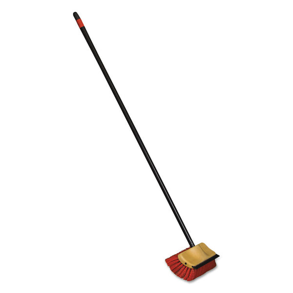 O-Cedar® Commercial Bi-Level Floor Scrub Brush, Red Polypropylene Bristles, 10" Brush, 54" Black Metal Handle, 6/Carton (DVOCB066155) Case of 6