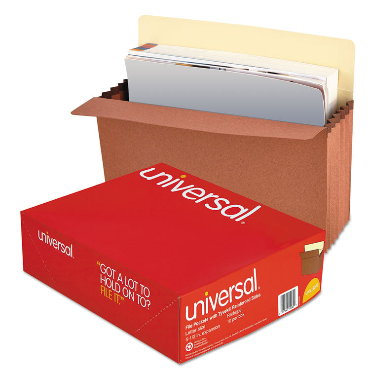 Universal® Redrope Expanding File Pockets, 5.25" Expansion, Letter Size, Redrope, 10/Box (UNV15262)