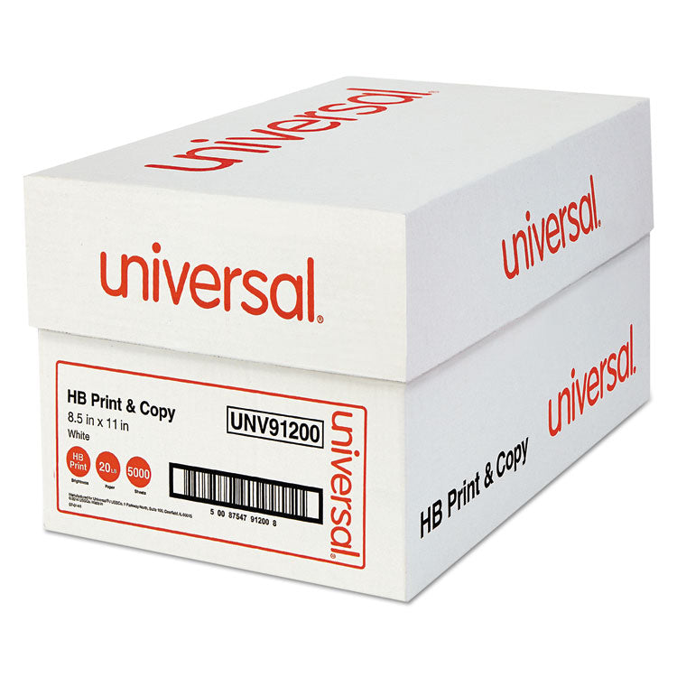 Universal® Multipurpose Paper, 96 Bright, 20 lb Bond Weight, 8.5 x 11, White, 500 Sheets/Ream, 10 Reams/Carton (UNV91200)