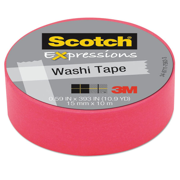 Scotch® Expressions Washi Tape, 1.25" Core, 0.59" x 32.75 ft, Neon Pink (MMMC314PNK)