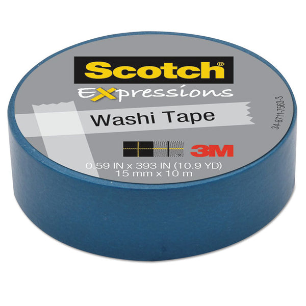 Scotch® Expressions Washi Tape, 1.25" Core, 0.59" x 32.75 ft, Blue (MMMC314BLU)