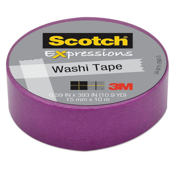 Scotch® Expressions Washi Tape, 1.25" Core, 0.59" x 32.75 ft, Purple (MMMC314PUR)