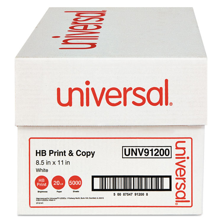 Universal® Multipurpose Paper, 96 Bright, 20 lb Bond Weight, 8.5 x 11, White, 500 Sheets/Ream, 10 Reams/Carton (UNV91200)