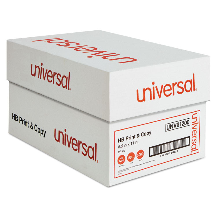 Universal® Multipurpose Paper, 96 Bright, 20 lb Bond Weight, 8.5 x 11, White, 500 Sheets/Ream, 10 Reams/Carton (UNV91200)