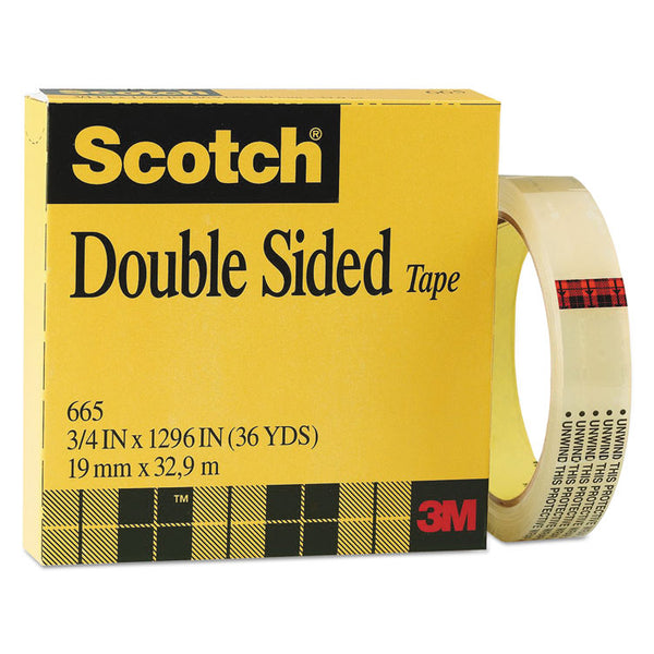 Scotch® Double-Sided Tape, 3" Core, 0.75" x 36 yds, Clear (MMM665341296)