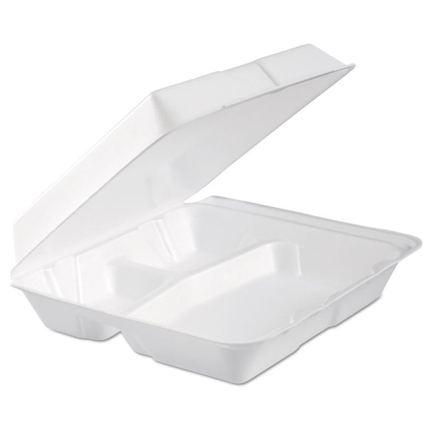 Dart® Foam Hinged Lid Container, 3-Compartment, 9.3 x 9.5 x 3, White, 100/Bag, 2 Bag/Carton (DCC95HTPF3R)
