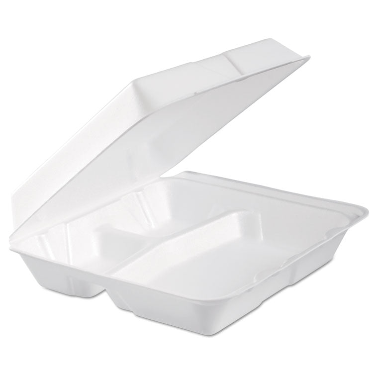 Dart® Foam Hinged Lid Container, 3-Compartment, 9.3 x 9.5 x 3, White, 100/Bag, 2 Bag/Carton (DCC95HTPF3R) Case of 200