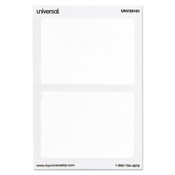 Universal® Plain Self-Adhesive Name Badges, 3 1/2 x 2 1/4, White, 100/Pack (UNV39101)