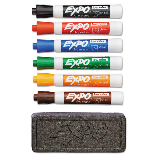 EXPO® Low-Odor Dry Erase Marker and Organizer Kit, Broad Chisel Tip, Assorted Colors, 6/Set (SAN80556)