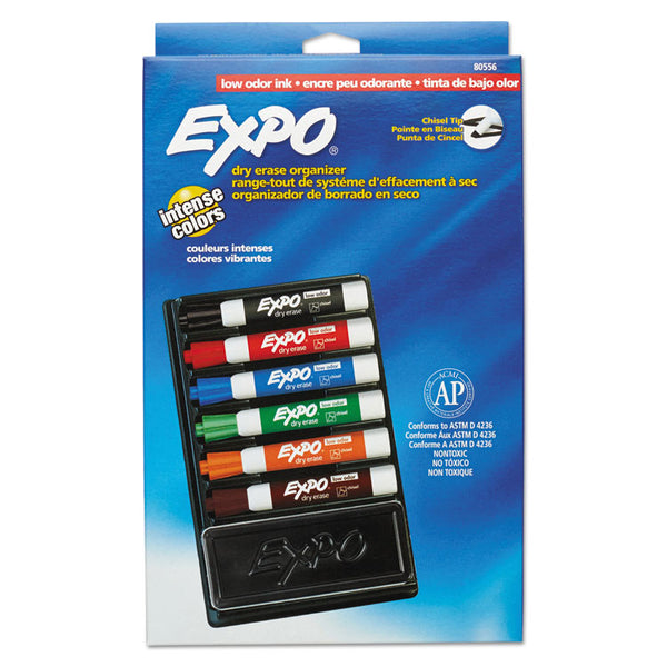 EXPO® Low-Odor Dry Erase Marker and Organizer Kit, Broad Chisel Tip, Assorted Colors, 6/Set (SAN80556)