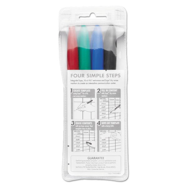 Expo® Vis-a-Vis Wet Erase Marker, Fine Bullet Tip, Assorted Colors, 4/Set (SAN2134341A) 4 ST