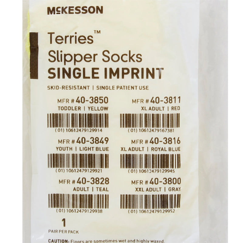 McKesson Terries™ Slipper Socks Unisex Toddler Single Tread Single Patient Use Yellow (334872_PR) 1/PR