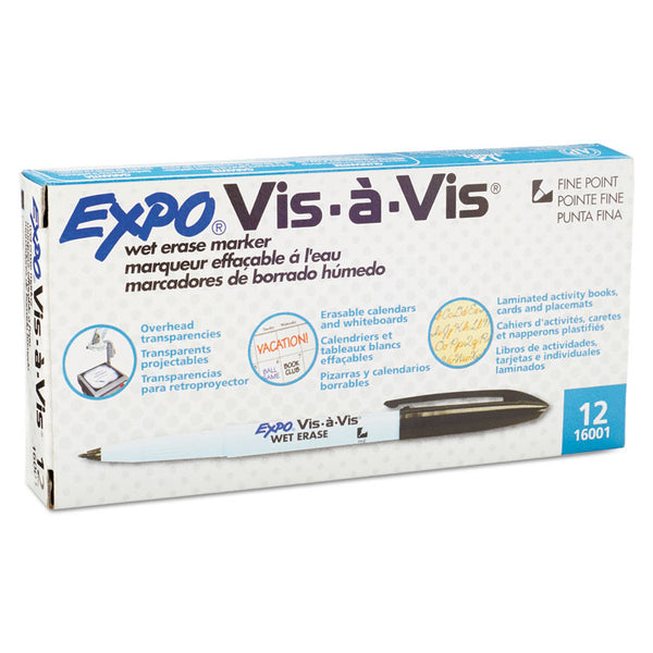 EXPO® Vis-a-Vis Wet Erase Marker, Fine Bullet Tip, Black, Dozen (SAN16001) 1 Dozen