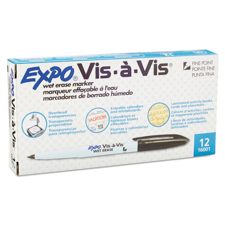 EXPO® Vis-a-Vis Wet Erase Marker, Fine Bullet Tip, Black, Dozen (SAN16001) 1 Dozen