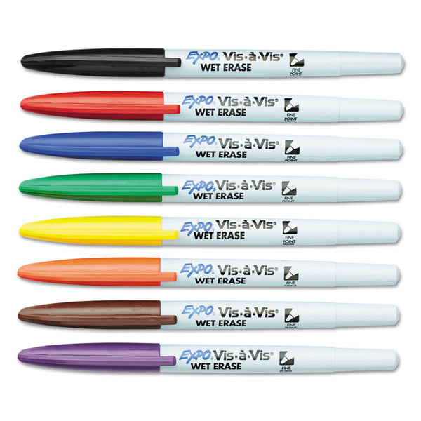 EXPO® Vis-a-Vis Wet Erase Marker, Fine Bullet Tip, Assorted Colors, 8/Set (SAN2134345) Set of 8