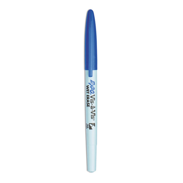 EXPO® Vis-a-Vis Wet Erase Marker, Fine Bullet Tip, Blue, Dozen (SAN16003) 1 Dozen