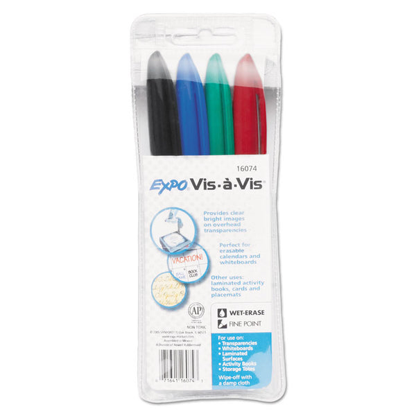 EXPO® Vis-a-Vis Wet Erase Marker, Fine Bullet Tip, Assorted Colors, 4/Set (SAN2134341) Set of 4