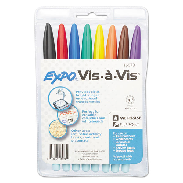 EXPO® Vis-a-Vis Wet Erase Marker, Fine Bullet Tip, Assorted Colors, 8/Set (SAN2134345) Set of 8