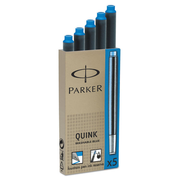 Parker® Refill Cartridge for Parker Washable Ink Fountain Pens, Blue Ink, 5/Pack (PAR1950208)