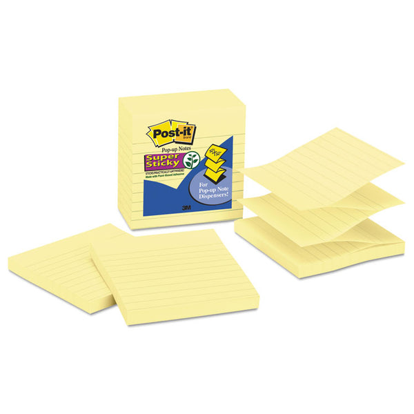 Post-it® Pop-up Notes Super Sticky Pop-up Notes Refill, Note Ruled, 4" x 4", Canary Yellow, 90 Sheets/Pad, 5 Pads/Pack (MMMR440YWSS)