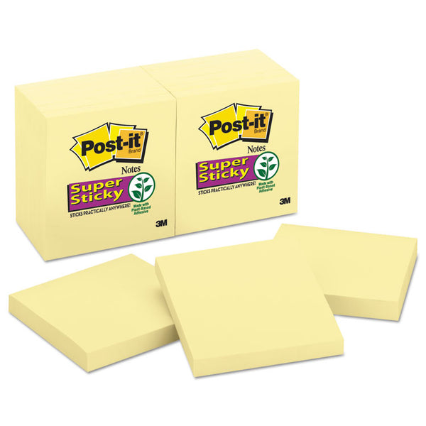 Post-it® Notes Super Sticky Pads in Canary Yellow, 3" x 3", 90 Sheets/Pad, 12 Pads/Pack (MMM65412SSCY) Pack of 12