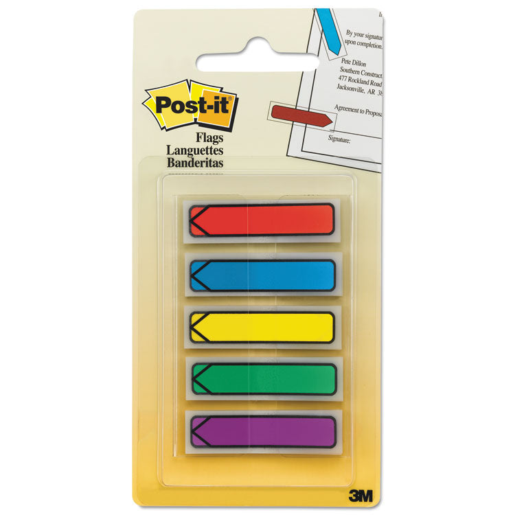 Post-it® Flags Arrow 0.5" Page Flags, Blue/Green/Purple/Red/Yellow, 20/Color, 100/Pack (MMM684ARR1) Pack of 100