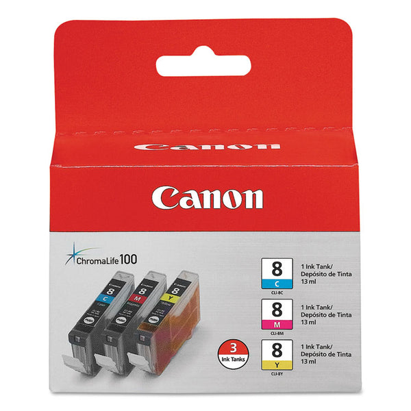 Canon® 0621B016 (CLI-8) ChromaLife100+ Ink, 840 Page-Yield, Cyan/Magenta/Yellow (CNM0621B016)