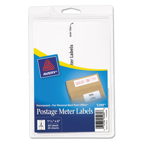 Avery® Postage Meter Labels for Personal Post Office, 1.78 x 6, White, 2/Sheet, 30 Sheets/Pack, (5289) (AVE05289)