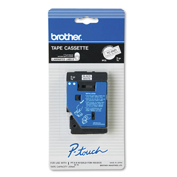 Brother P-Touch® TC Tape Cartridge for P-Touch Labelers, 0.37" x 25.2 ft, Black on White (BRTTC20Z1)