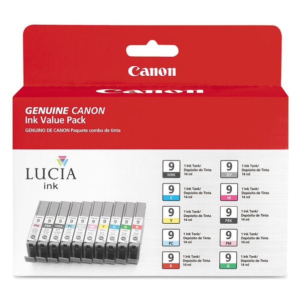 Canon® 1033B005 (PGI-9) Lucia Ink, Cyan/Gray/Green/Magenta/Matte Black/Photo Black/Photo Cyan/Photo Magenta/Red/Yellow, 10/Pack (CNM1033B005)
