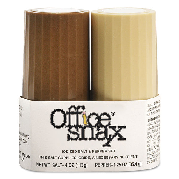 Office Snax® Condiment Set, 4 oz Salt, 1.5 oz Pepper, Two-Shaker Set (OFX00057)