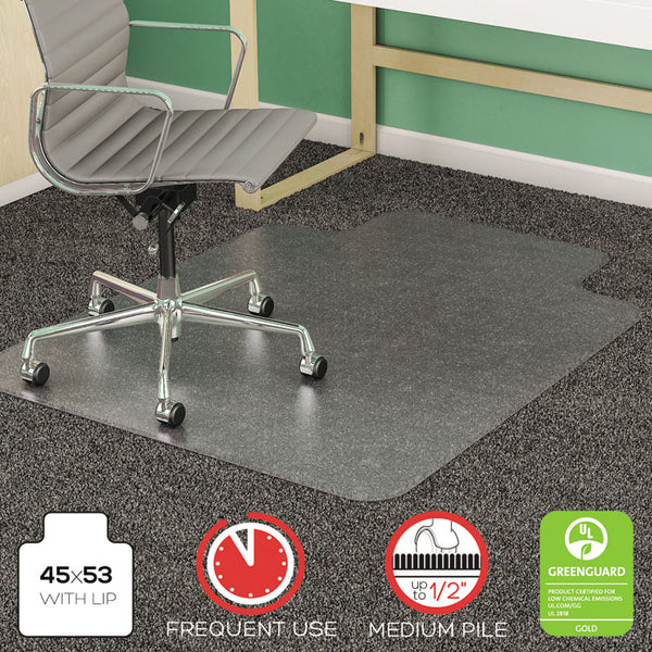 deflecto® SuperMat Frequent Use Chair Mat for Medium Pile Carpet, 45 x 53, Wide Lipped, Clear (DEFCM14233)