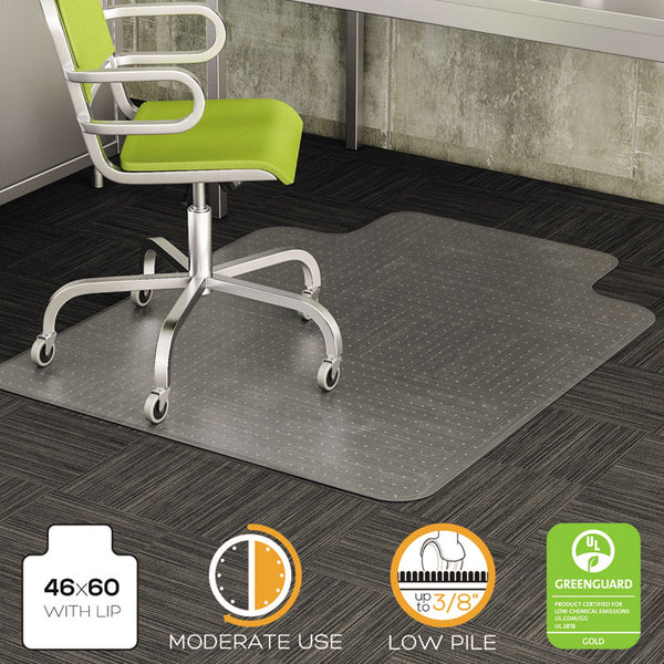 deflecto® DuraMat Moderate Use Chair Mat for Low Pile Carpet, 46 x 60, Wide Lipped, Clear (DEFCM13433F)