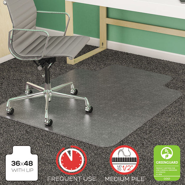 deflecto® SuperMat Frequent Use Chair Mat, Med Pile Carpet, Flat, 36 x 48, Lipped, Clear (DEFCM14113)
