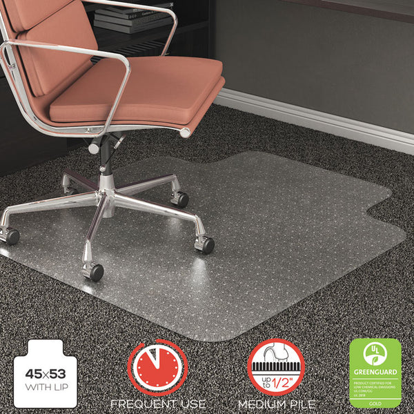 deflecto® RollaMat Frequent Use Chair Mat, Med Pile Carpet, Flat, 45 x 53, Wide Lipped, Clear (DEFCM15233)