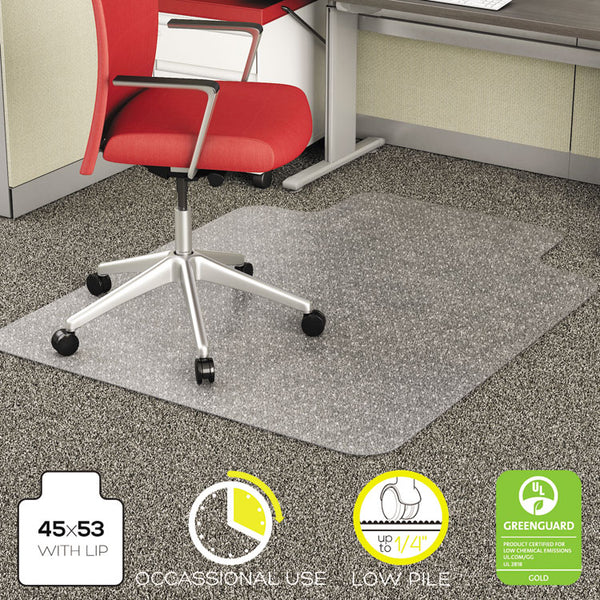 deflecto® EconoMat Occasional Use Chair Mat for Low Pile Carpet, 45 x 53, Wide Lipped, Clear (DEFCM11232)