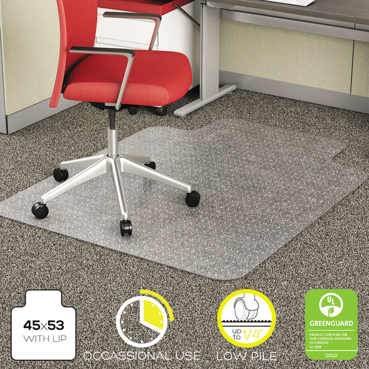 deflecto® EconoMat Occasional Use Chair Mat for Low Pile Carpet, 45 x 53, Wide Lipped, Clear (DEFCM11232)