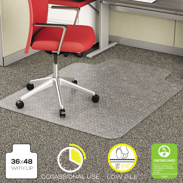 deflecto® EconoMat Occasional Use Chair Mat, Low Pile Carpet, Flat, 36 x 48, Lipped, Clear (DEFCM11112)