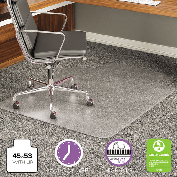 deflecto® ExecuMat All Day Use Chair Mat for High Pile Carpet, 45 x 53, Wide Lipped, Clear (DEFCM17233)