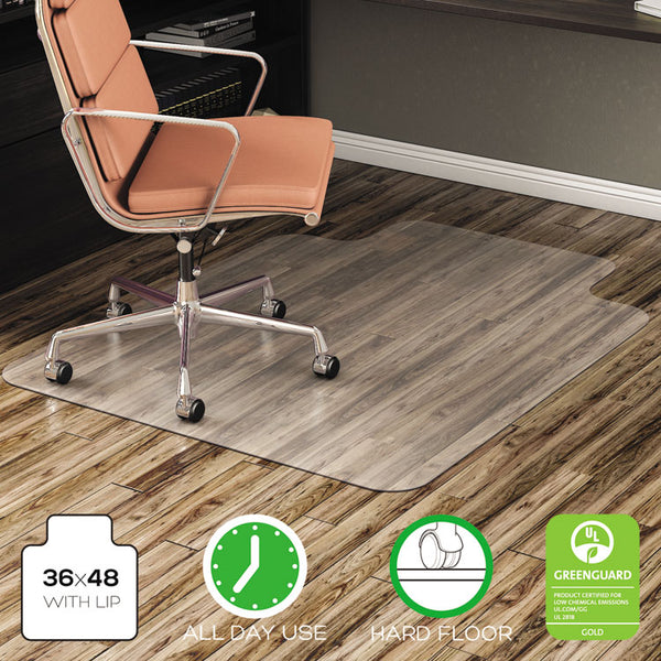 deflecto® EconoMat All Day Use Chair Mat for Hard Floors, Flat Packed, 36 x 48, Lipped, Clear (DEFCM21112)