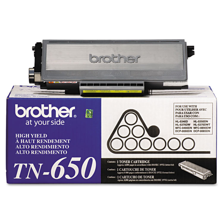 Brother TN650 High-Yield Toner, 8,000 Page-Yield, Black (BRTTN650) Each