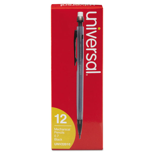 Universal™ Mechanical Pencil, 0.7 mm, HB (#2), Black Lead, Smoke/Black Barrel, Dozen (UNV22010)