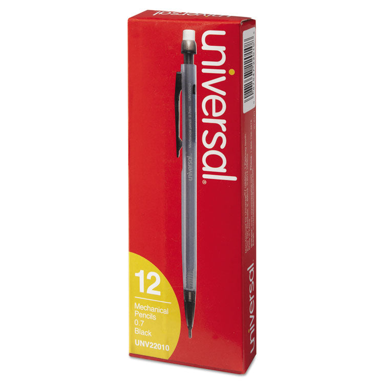 Universal™ Mechanical Pencil, 0.7 mm, HB (#2), Black Lead, Smoke/Black Barrel, Dozen (UNV22010)