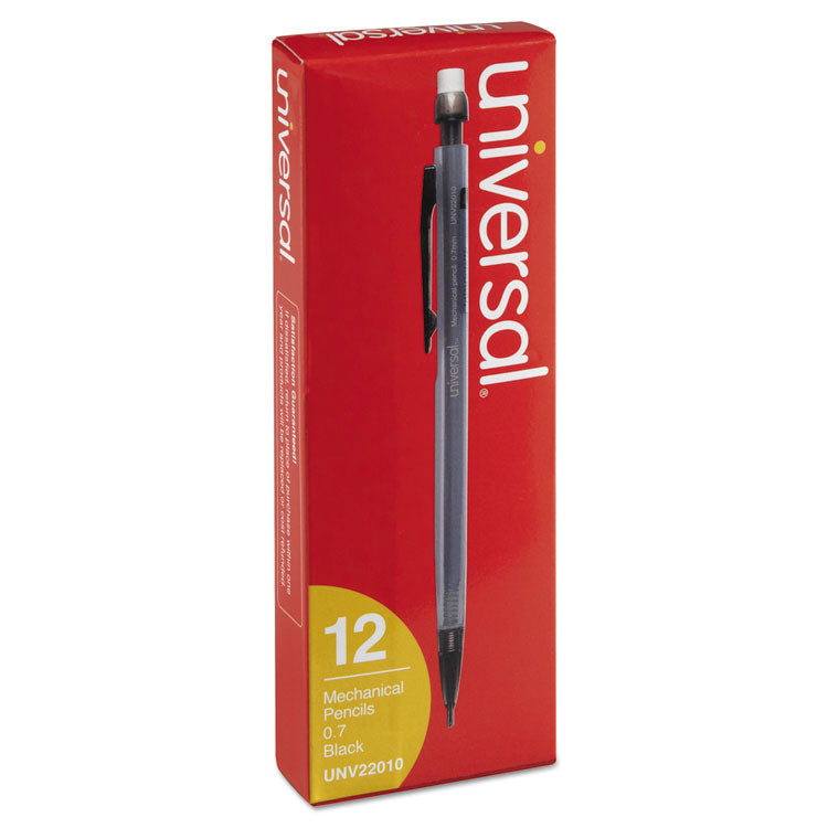 Universal™ Mechanical Pencil, 0.7 mm, HB (#2), Black Lead, Smoke/Black Barrel, Dozen (UNV22010)